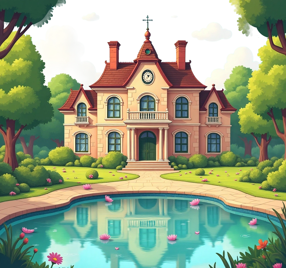 Elegant Manor by the Pond